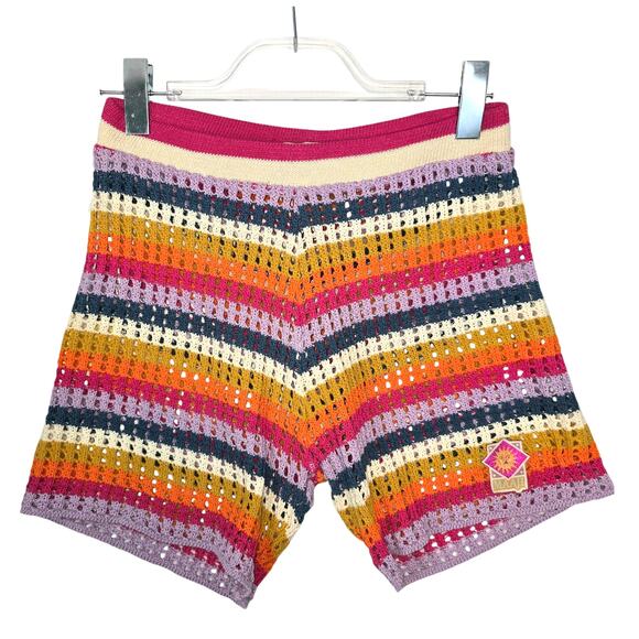 Maaji Pink Prism Kiko Shorts Knit Crochet Pull On 6" Multi Color Stripe M NEW - Picture 2 of 9